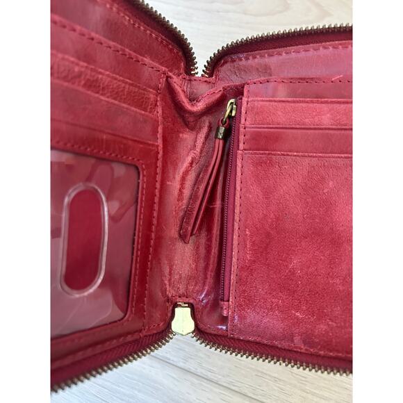 Elliott Lucca Red Woven Leather Wristlet Wallet Zip Around - Picture 5 of 7